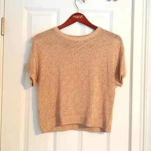 LOFT Short Sleeve Knit Top, Metallic Thread, Bronze, Size M